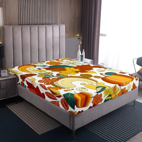 Miniatura 4 de Juego de sábanas ajustadas estilo 70s hippie retro para cama individual, juego vintage de otoño con hojas florales para niños y niños, juego de ropa