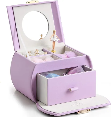 Vlando Joyero musical para niñas y niños con cajón, caja de música con bailarina y calcomanías para decoración de dormitorio de cumpleaños, color