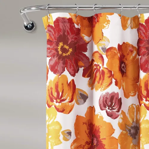 Miniatura 3 de Lush Decor Leah - Cortina de ducha floral, 72 pulgadas de ancho x 72 pulgadas de largo, rojo y naranja, cortinas de ducha de tela, cortina de baño