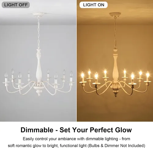 Miniatura 4 de Candelabros de granja para comedor, 6 luces envejecidas blancas francesas de campo, lámpara rústica de madera vintage, lámpara colgante