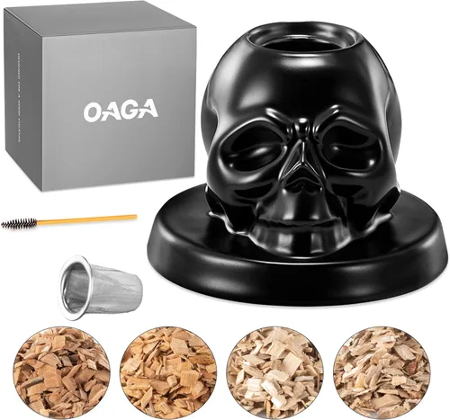 Miniatura 9 de Kit de ahumador de whisky con antorcha – Calavera de cerámica a la antigua, bourbon y cóctel – Regalos únicos para el día de San Valentín para NEGRO