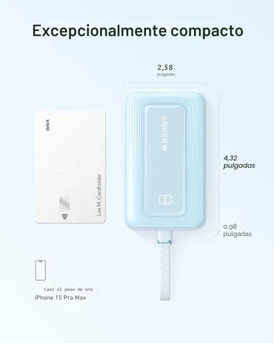 Miniatura 7 de Anker Cargador portátil, banco de energía de 10,000 mAh 30 W, paquete de batería de carga rápida USB-C de entrada y salida, cargador de batería Azul
