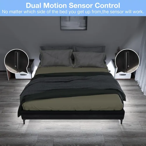 Miniatura 2 de WOBANE Tira de luz con sensor de movimiento dual, iluminación LED recargable de 16.4 pies, 150 luces LED de cinta para escaleras, debajo del Blanco