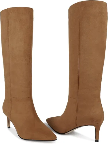 Miniatura 59 de wetkiss Botas altas hasta la rodilla para mujer, con tacón de gatito y diseño de punta puntiaguda, clásicas y sexys
