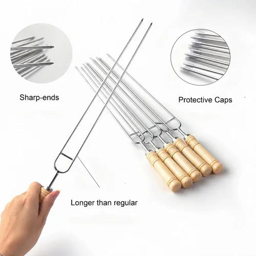 Miniatura 3 de IMEEA Brochetas dobles para asar brochetas gruesas de acero inoxidable con mango de madera, 16.5 pulgadas