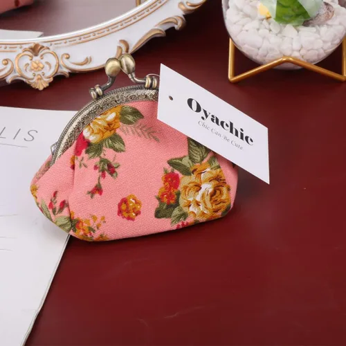 Miniatura 4 de Oyachic Printed Coin Purse Vintage Pouch Buckle Clutch Bags Kiss lock Change Purse Floral Clasp Wallets For Women