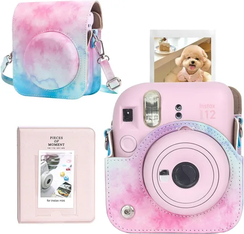 Miniatura 11 de CAIYOULE Funda para cámara para Fujifilm Instax Mini 12 cámara de película instantánea, bolsa cruzada protectora de cuero para cámara Fuji Mini 12