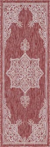 Miniatura 9 de Unique Loom Outdoor Traditional Collection - Alfombra de área, estilo antiguo (2' x 6' 1", color rojo óxido/gris)