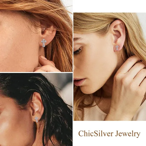 Miniatura 6 de ChicSilver Aretes de nudo celta hipoalergénicos de plata de ley 925 con forma de corazóntriángulo, joyería celta para mujer, plataorooro rosa