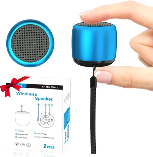 Paquete de 2 mini altavoces portátiles, altavoz Bluetooth pequeño para ducha, habitación, bicicleta, batería recargable, micrófono integrado con Azul