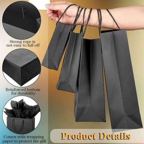 Miniatura 3 de Outus 96 juegos de bolsas de regalo negras, 48 bolsas de papel kraft con 48 papeles de copia, 4 tamaños diferentes en 6 pulgadas, 8 pulgadas, 11