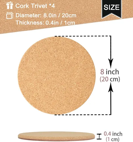 Miniatura 7 de 4 salvamanteles rectangulares de corcho grueso de alta densidad para platos calientes y 4 salvamanteles de corcho grueso de doble capa dura de alta