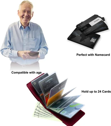 Miniatura 4 de Juego de 2 billeteras de cuero RFID para tarjetas de crédito mágicas delgadas para hombres (rojo brillante)