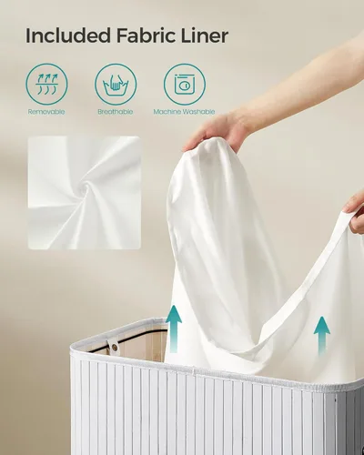Miniatura 8 de SONGMICS Cesta de ropa sucia con tapa, Cesta de bambú para ropa sucia, Cesta de lavandería extraíble lavable a máquina, con asas, 26.4 galones