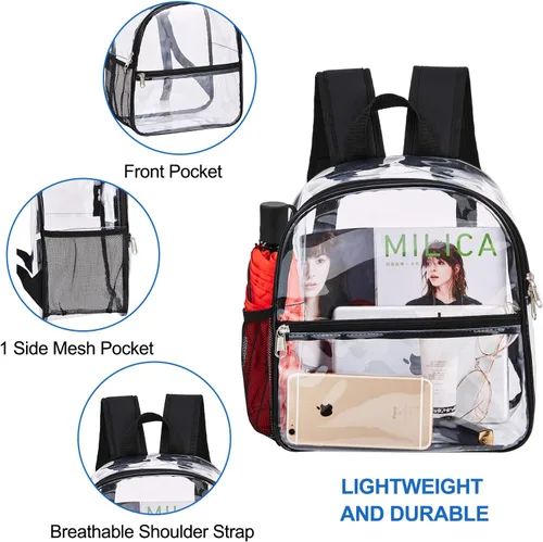 Miniatura 4 de USPECLARE Clear Backpack for Stadium Approved 12×6×12, Water proof Clear Bag for Stadium Events and Concert Work Sport EventBlack