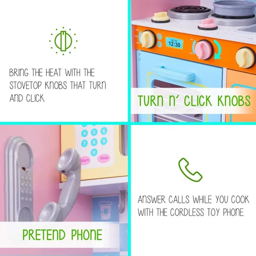 Miniatura 7 de Lil' Jumbl Juego de cocina para niños, cocina de juego de madera con tablero de tiza, teléfono de juego, toallero y dispensador de hielo, pomos