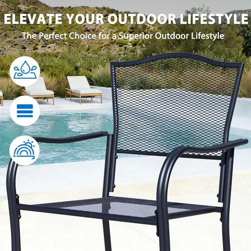 Miniatura 2 de 2-Pack Metal Patio Chairs, All-Weather Outdoor Dining Chairs with Breathable Mesh for Garden, Pool, Backyard & Lawn
