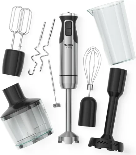 MuellerLiving Batidora de Inmersión de Mano Juego Completo - Batidora de Inmersión de 8 Velocidades, Batidora de Mano con 7 Accesorios: Cuchilla de
