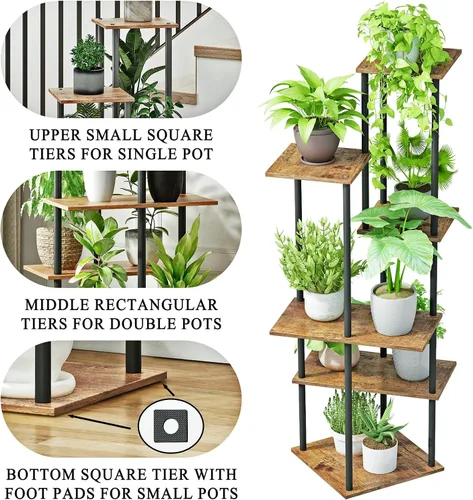 Miniatura 6 de Soporte para plantas de interior de 6 niveles de metal para múltiples macetas, soportes altos para flores de esquina para sala de estar, balcón