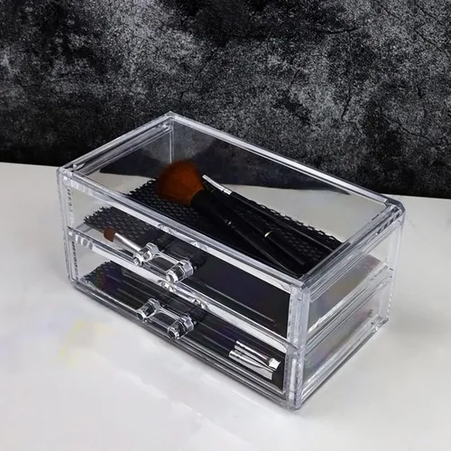 Miniatura 6 de Organizador de maquillaje de acrílico transparente con 2 cajones, caja de almacenamiento de maquillaje de escritorio y organizador de cosméticos