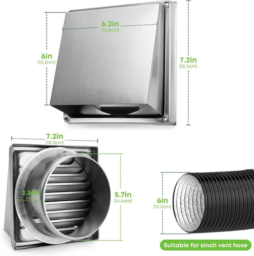 Miniatura 2 de Stanbroil Cubierta de escape de ventilación de pared de 4 pulgadas, extractor externo acolchado sin retorno, campana de repuesto de ventilación