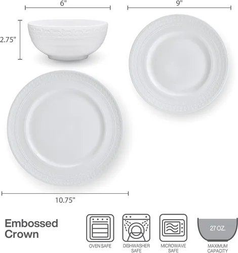 Miniatura 4 de Mikasa Crown White - Juego de vajilla de 18 piezas resistente a las astillas, servicio para 6 personas