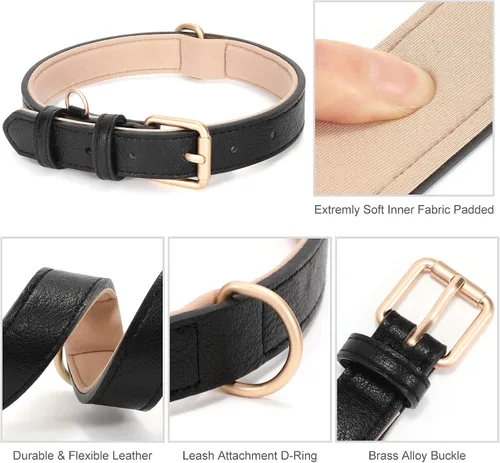 Miniatura 4 de WHIPPY Collar de cuero para perro pequeño, mediano y grande, ajustable, suave, transpirable, acolchado, de cuero con hebilla de aleación, resistente