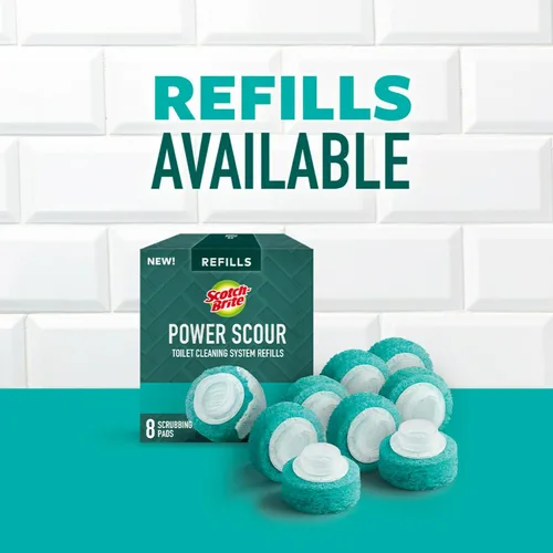 Miniatura 8 de Sistema de limpieza para inodoro Scotch-Brite Power Scour, limpiador de taza de inodoro con pastillas de almohadilla de fregado desechables, incluye