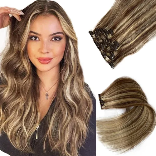 Miniatura 11 de Extensiones de cabello con clip Ubetta de cabello humano real, extensiones de cabello negro azabache con clip, 7 piezas, 70 g, extensiones