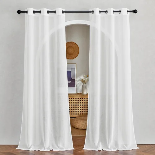 Miniatura 85 de NICETOWN Cortinas de lino traslúcidas con textura de lino de 84 pulgadas de largo, con ojales semitraslúcidos, tratamientos de ventana, privacidad