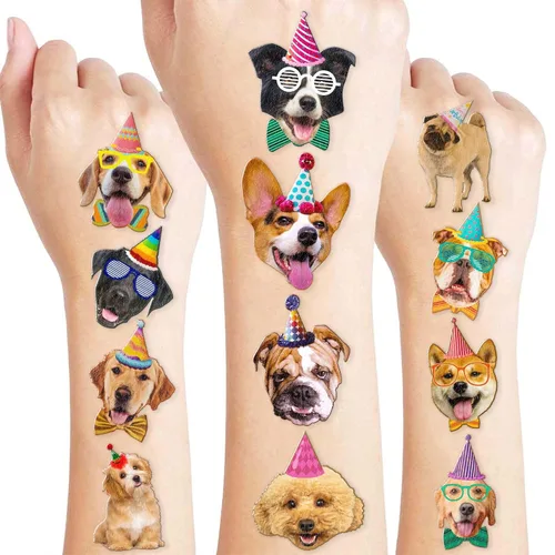 Calcomanías temporales de tatuajes para perros para niños, 60 piezas de lindos tatuajes temporales de cachorros para niños y niñas, recuerdos de