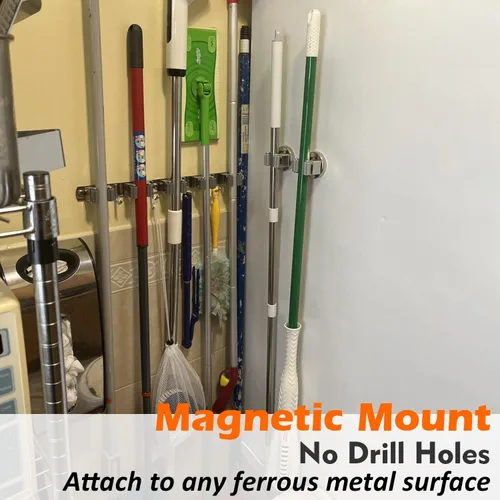 Miniatura 4 de MUTUACTOR Soportes magnéticos para escobas, 2 piezas de clips magnéticos resistentes antiroturas para montaje en pared, sin perforación, ganchos