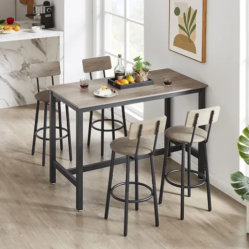 Miniatura 2 de ODUWA Juego de mesa y sillas de bar para 4,5 piezas de altura de mostrador Bistró Pub con 4 taburetes tapizados de poliuretano para comedor, cocina