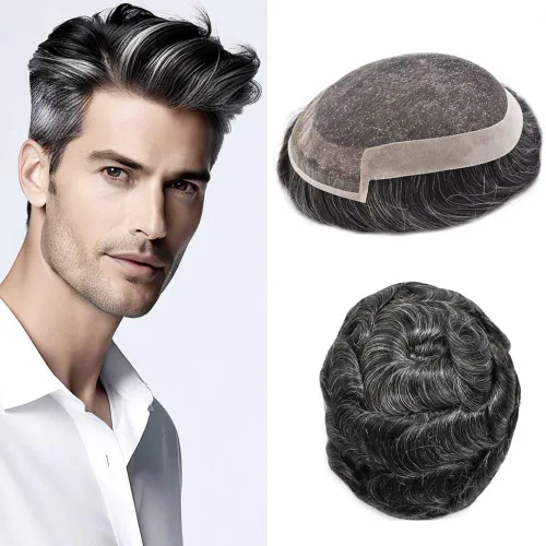 Miniatura 25 de Toupee Hair System For Men Real Human Hair Swiss Lace Mens Toupee Men Hair Replacement System Natural Hairline Mens Hairpieces 6X8"-80% light