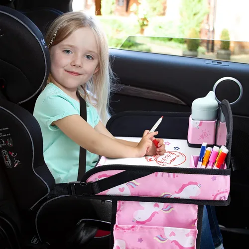 Miniatura 4 de 2 piezas Bandeja de viaje para niños, bandeja para asiento de coche para niños Viaje, Esenciales de viaje en carretera para niños con kit de dibujo