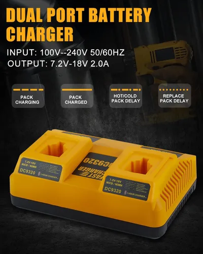 Miniatura 5 de Paquete de 2 baterías de repuesto de 4.5 Ah 18V para Dewalt DC9096 DC9099 DC9098 DW9095 DW9096 y cargador dual DC9320 compatible con cargador
