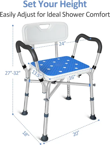Miniatura 3 de KingPavonini Silla de ducha para ducha interior, silla de baño resistente de 550 libras con brazos, asiento de ducha médico, taburete de baño banco