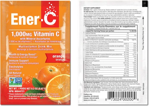 Miniatura 9 de Ener-C Mezcla de bebida multivitamínica de naranja, 1000 mg de vitamina C, sin OMG, vegana, polvo de jugo de fruta real, apoyo inmunológico natural