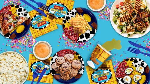 Miniatura 6 de Birthday Story Toy Cowboy - Juego de suministros para fiesta de cumpleaños, platos, servilletas, tazas, kit de vajilla para 16 Historia de cumpleaños