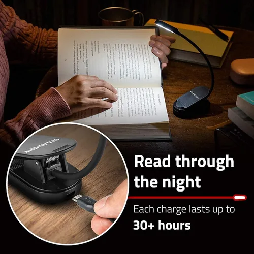 Miniatura 3 de GearLight Luz de libro recargable para leer en la cama – Lámpara LED con clip manos libres con 3 modos de luz, brillo ajustable, luz de lectura Negro