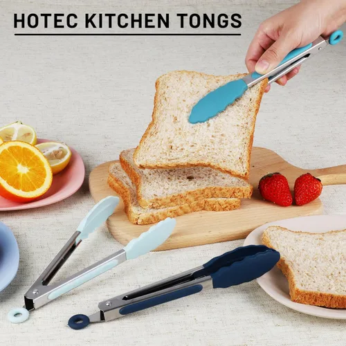 Miniatura 5 de Hotec Pinzas de cocina de silicona para cocinar, pinzas pequeñas de 7 pulgadas con puntas de silicona, juego de 3 (azul)