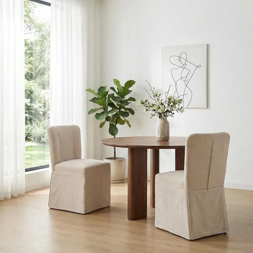 Miniatura 11 de Juego de 2 sillas de comedor tapizadas, sillas de mesa de cocina, sillas de comedor modernas con marco de metal y tela de lino, color beige
