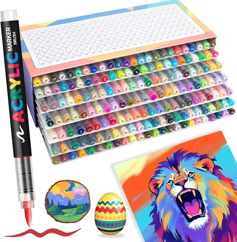 LeoDream 240 Colors Brush Tip Acrylic Paint Markers Pens, 240 Pack coloring markers for adults DIY Crafts Art Supplies Stocking Stuffers for Rock,