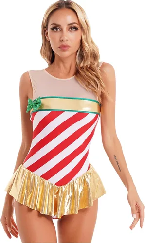 Miniatura 4 de Miutii Leotardo de gimnasia de bastón de caramelo para mujer, vestido de baile de Navidad, disfraz a rayas