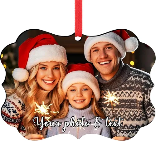 Miniatura 21 de Adornos de Navidad personalizados para la familia con foto - Adornos personalizados con foto y texto para árbol de Navidad 2025, decoración de árbol