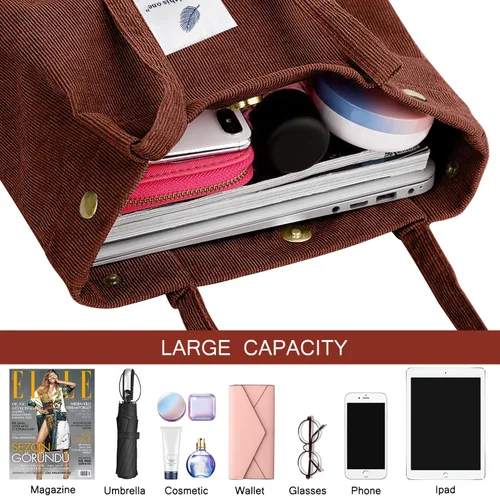 Miniatura 200 de Ayieyill - Bolsa de pana para mujer y niña, con correa de lona para colgar al hombro, bolsa con bolsillo