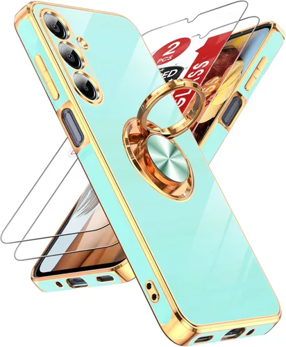 Miniatura 51 de LeYi Funda para Samsung Galaxy S22 Ultra con soporte de anillo giratorio de 360°, soporte magnético, chapado en oro rosa, borde protector para Negro