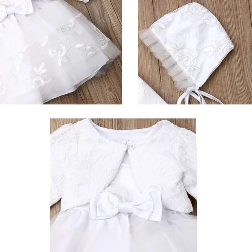Miniatura 7 de Vestido formal blanco para bautizo o fiesta de boda 3 piezas