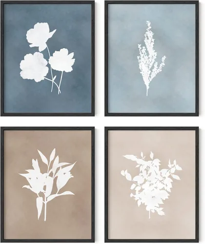 Miniatura 39 de HAUS AND HUES Arte de pared floral gris, juego de 4 pósteres de plantas para pared vintage, impresiones botánicas, cuadros de flores en blanco