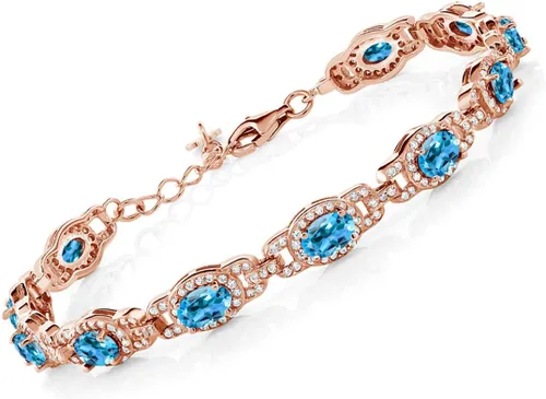 Miniatura 85 de Gem Stone King 18K Rose Gold Plated Silver Oval Gemstone Birthstone Tennis Bracelet For Women Oval 6X4MM 7 Inch With 1 Inch Extender Fine